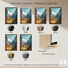 Lauterbrunnen Poster Print with various frame colors including black, white, natural, brown, gold, and silver.