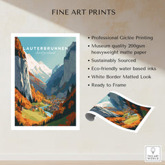 Lauterbrunnen Poster Print featuring stunning Swiss Alps landscape, professional Giclée printing, ready to frame.