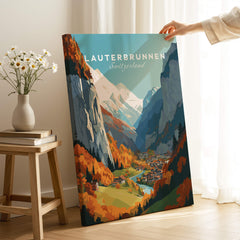 Lauterbrunnen Poster Print featuring a scenic view of the Swiss Alps and autumn colors.