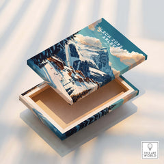 Lech Zürs am Arlberg Ski Print on a decorative box showcasing snowy mountains and ski landscapes.