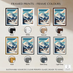 Framed prints of Lech Zürs am Arlberg Ski Print in various frame colors including black, white, natural, and brown.