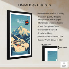 Lech Zürs am Arlberg Ski Wall Art Print featuring a scenic mountain view with a ski lift and framed design.