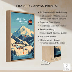 Lech Zürs am Arlberg Ski Wall Art Print displayed in a wooden frame with professional Giclée printing.