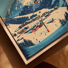 Lech Zürs am Arlberg Ski Wall Art Print showing a vibrant ski scene with snow-covered mountains and charming chalets.