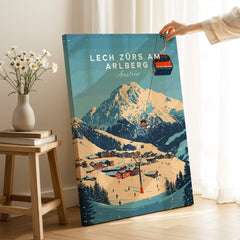 Lech Zürs am Arlberg Ski Wall Art Print showcasing a picturesque ski scene with mountain and gondola.