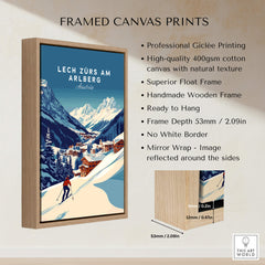 Lech Zürs am Arlberg Print Austria in a framed canvas with natural texture and handmade wooden frame.