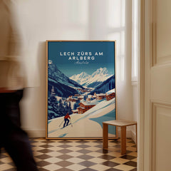 Lech Zürs am Arlberg Print Austria displayed in a cozy interior setting, showcasing stunning ski scenery.