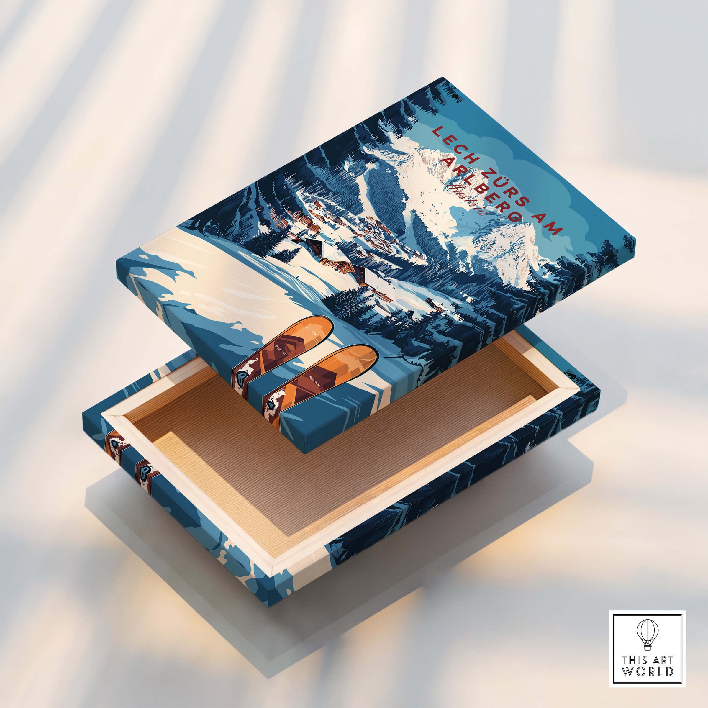 Lech Zürs am Arlberg Ski Wall Art Ski Print featuring beautifully designed ski box.