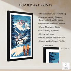 Lech Zürs am Arlberg Ski Wall Art Ski Print framed with clear glaze, showcasing a winter scene with skis, ready to hang.