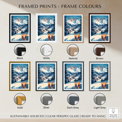 Lech Zürs am Arlberg Ski Wall Art Ski Print framed options in various colours including black, white, natural, brown, and grey.