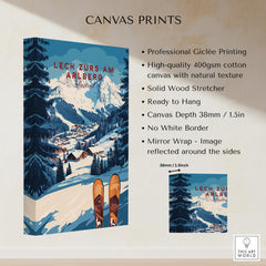 Lech Zürs am Arlberg Ski Wall Art Ski Print showcasing stunning skiing scenery and elegant design on high-quality canvas.