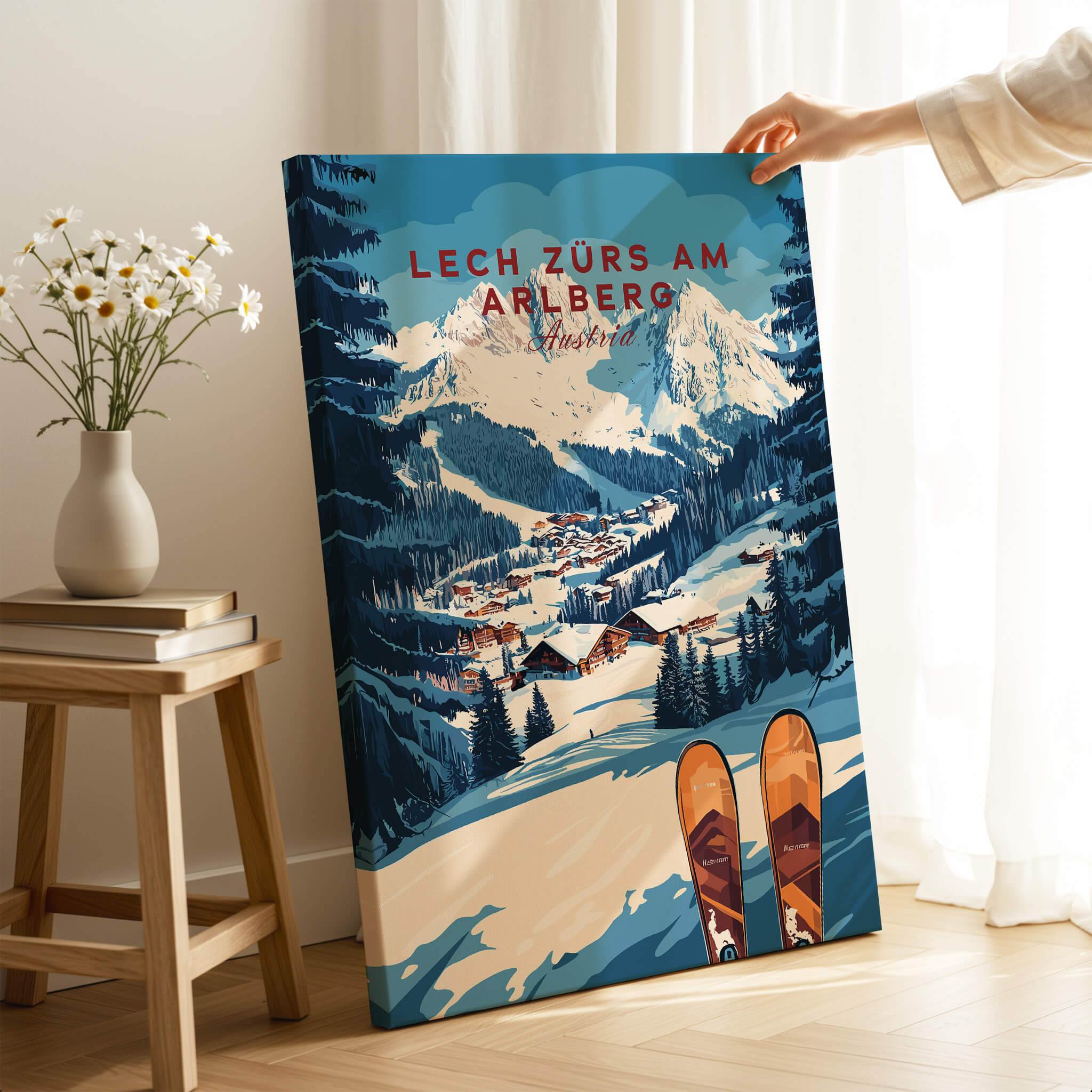 Lech Zürs am Arlberg Ski Wall Art Ski Print showcasing a stunning winter landscape and skiing imagery.