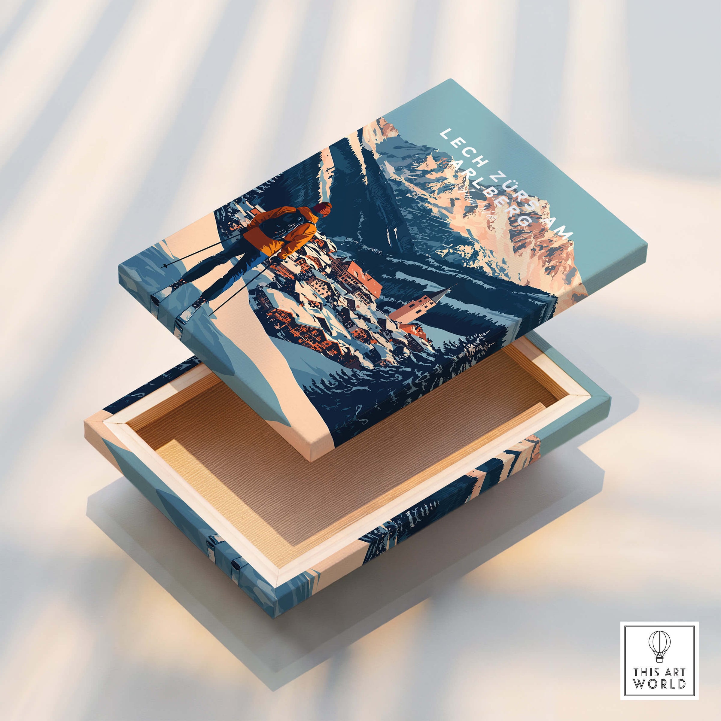 Ski Print Lech Zürs am Arlberg Austria art box showcasing stunning alpine landscape.