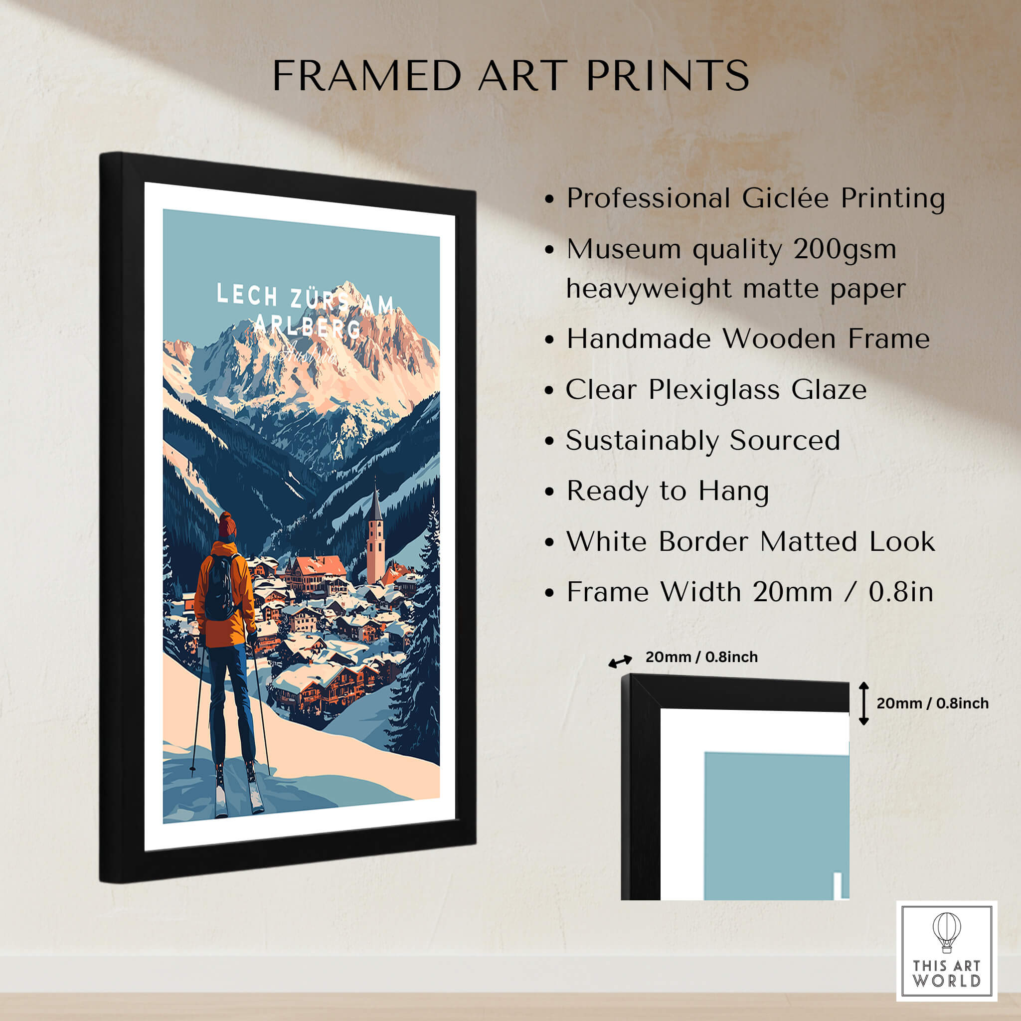 Ski Print Lech Zürs am Arlberg Austria framed art print showcasing a scenic winter landscape.