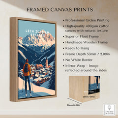 Ski Print Lech Zürs am Arlberg Austria Framed Canvas Print showcasing stunning mountain scenery.
