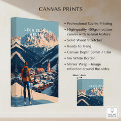 Ski Print Lech Zürs am Arlberg Austria canvas print with natural texture and solid wood stretcher.