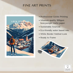 Ski Print Lech Zürs am Arlberg Austria showcasing a picturesque ski landscape with mountains and a charming village.