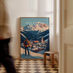 Ski Print Lech Zürs am Arlberg Austria displayed in a cozy interior, capturing the beauty of the ski destination.