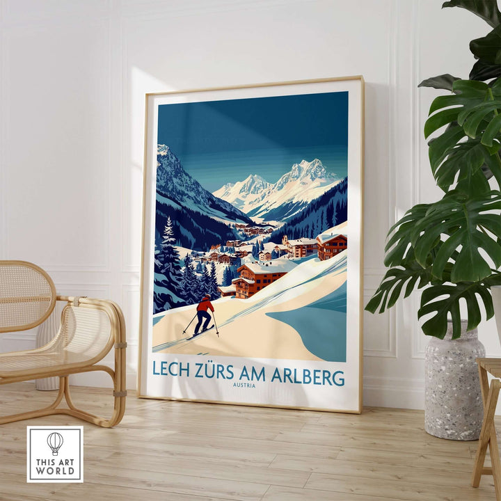 Lech Zürs am Arlberg ski poster showcasing stunning slopes in Austria, perfect for inspiring alpine adventures.