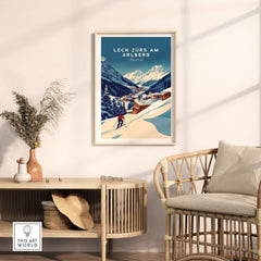 Lech Zürs am Arlberg ski print in stylish interior setting, showcasing Austrian alpine landscape and cozy decor.