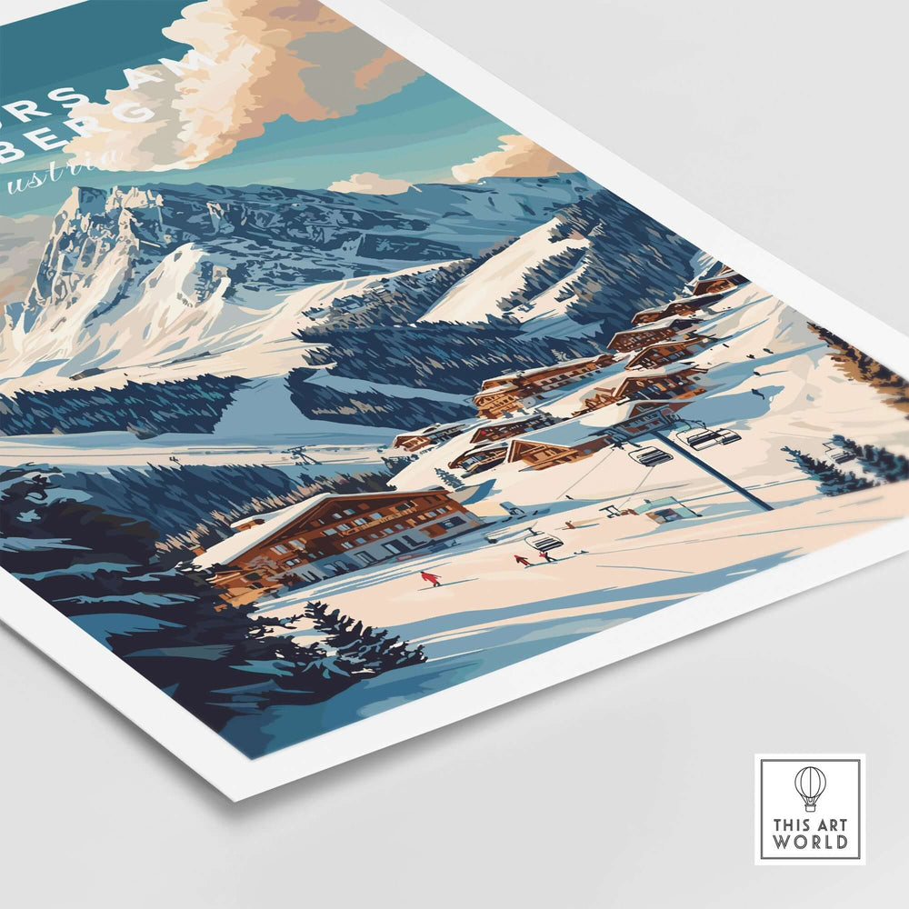 Lech Zürs am Arlberg ski print showcasing snowy slopes and alpine scenery, perfect for ski enthusiasts.