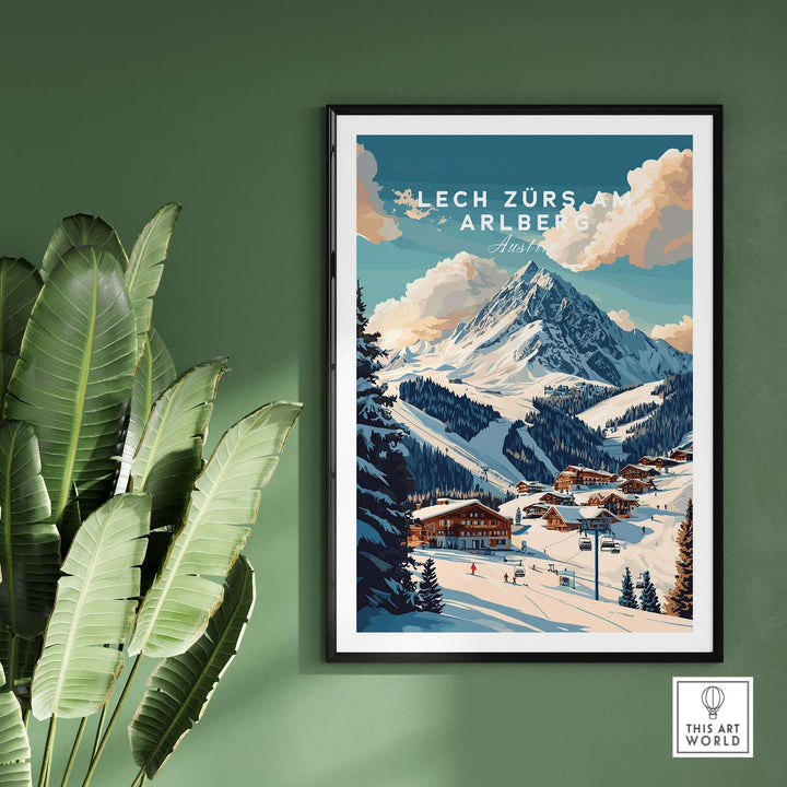 Lech Zürs am Arlberg ski print showcasing snowy slopes and mountain scenery, perfect for ski enthusiasts and decor.