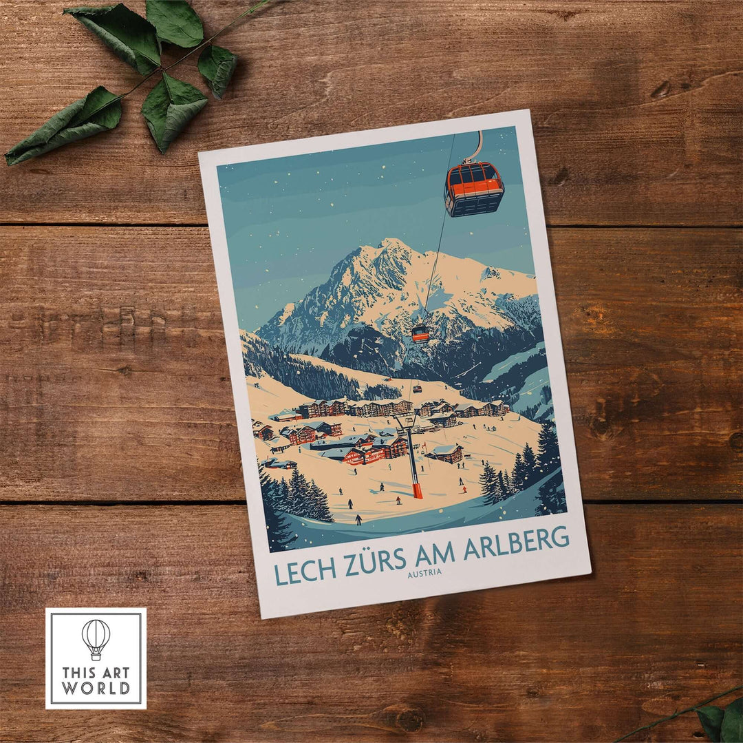 Lech Zürs am Arlberg Ski Wall Art Poster featuring a scenic mountain landscape and ski lift, perfect for home decor.