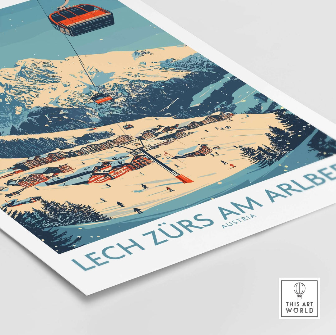 Lech Zürs am Arlberg ski wall art poster featuring a scenic mountain view and vibrant colors, perfect for ski enthusiasts.