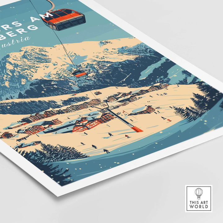 Lech Zürs am Arlberg ski wall art print showcasing a ski scene with mountains and a ski lift in Austria.