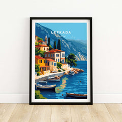 Lefkada Greece Travel Print showcasing vibrant landscapes and scenic views of the island's charming architecture and waters.