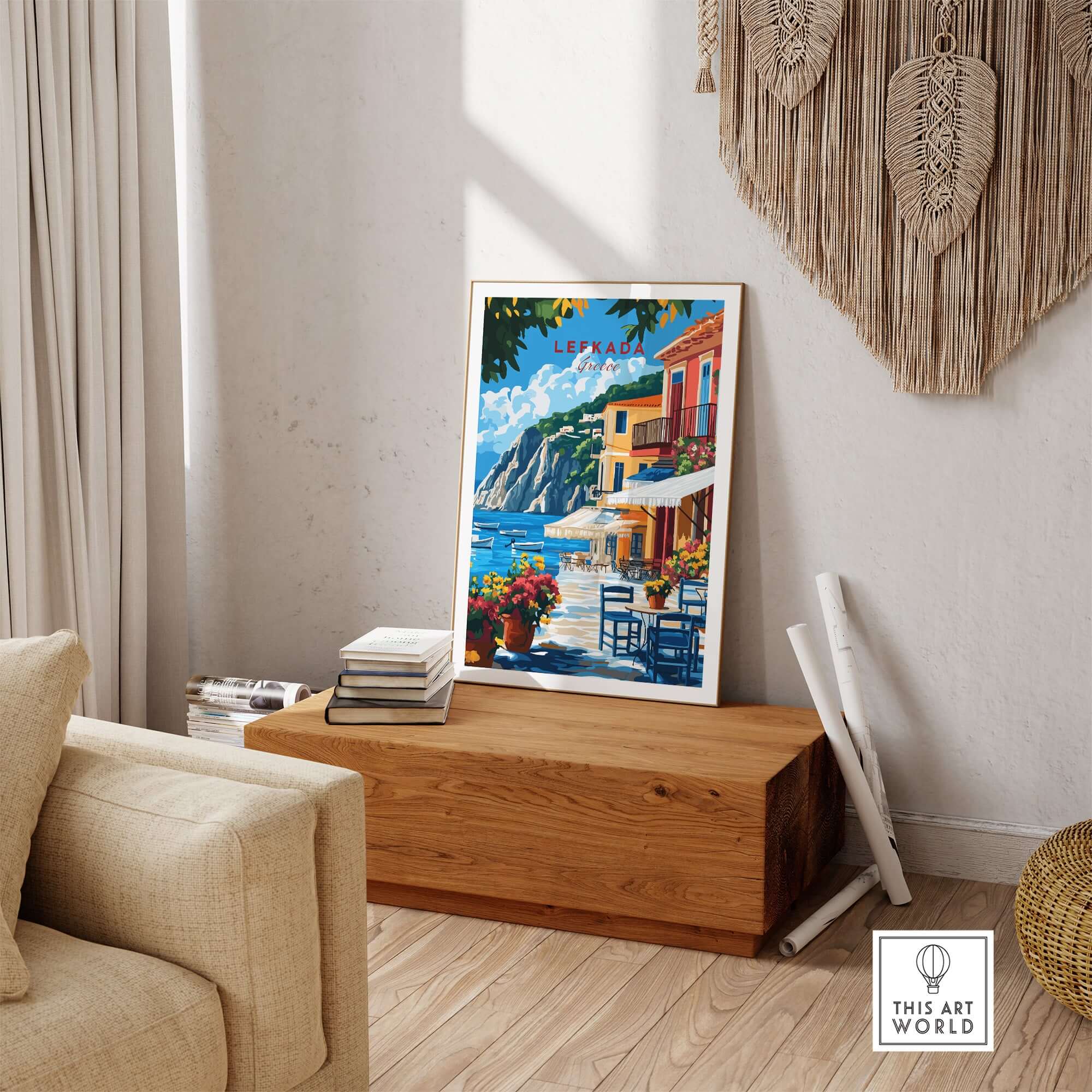 Lefkada Greece Wall Art showcasing the picturesque views of Lefkada Town with vibrant colors and intricate details.