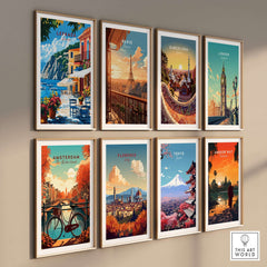 Lefkada Greece Wall Art featuring vibrant cityscapes from around the world, including Lefkada Town.