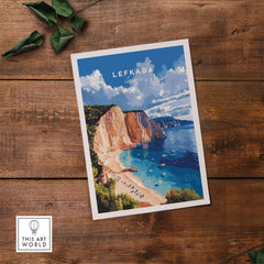 Lefkada Print Greece showcasing a beautiful beach scene with vibrant colors and Mediterranean charm.