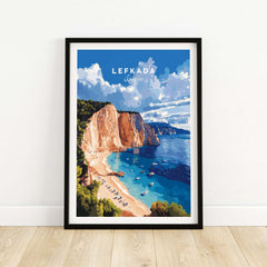 Lefkada Print Greece, vibrant beach scene showcasing the beauty of Lefkada, perfect for home decor.