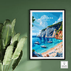 Lefkada Travel Print showcasing crystal clear waters and stunning landscapes of Greece.