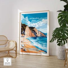 Lefkada Wall Art showcasing a serene beach scene in Greece with vibrant colors and natural beauty.