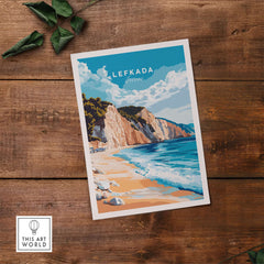 Lefkada Wall Art showcasing a serene beach scene from Greece, perfect for enhancing home decor.