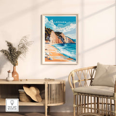 Lefkada Wall Art showcasing a serene beach scene from Greece, perfect for home decor.