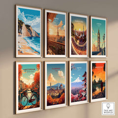 Lefkada Wall Art collection of travel-inspired posters featuring various cities including Lefkada, Paris, and London.