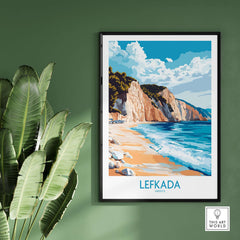 Lefkada Wall Art Print featuring a serene Greek beach and coastal landscape.