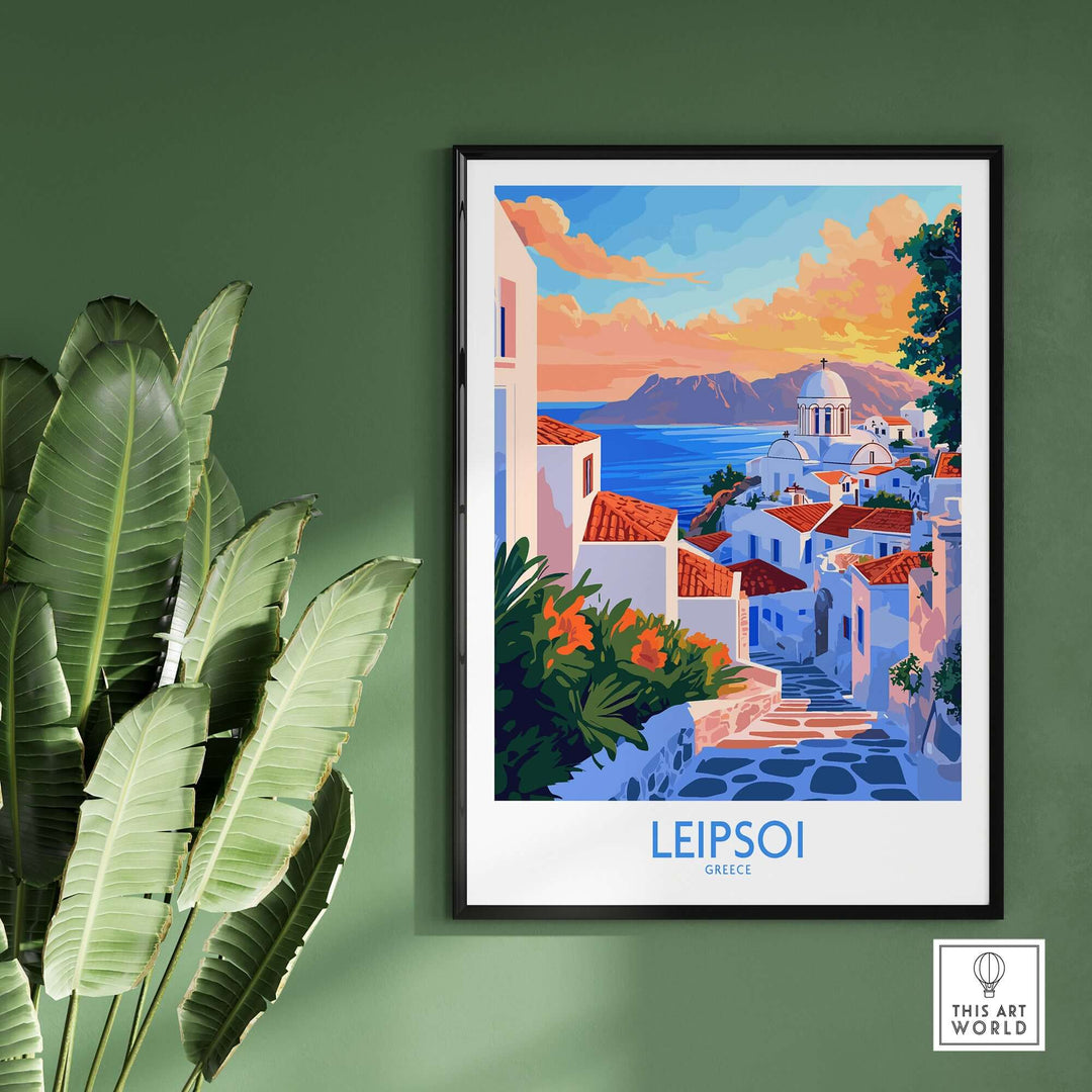 Leipsoi Travel Poster showcasing vibrant Greek island scenery, perfect for inspiring your next adventure in Greece.