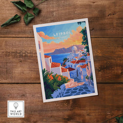 Leipsoi Travel Print Greece showcasing a vibrant view of Greek islands with charming architecture and sunset colors.