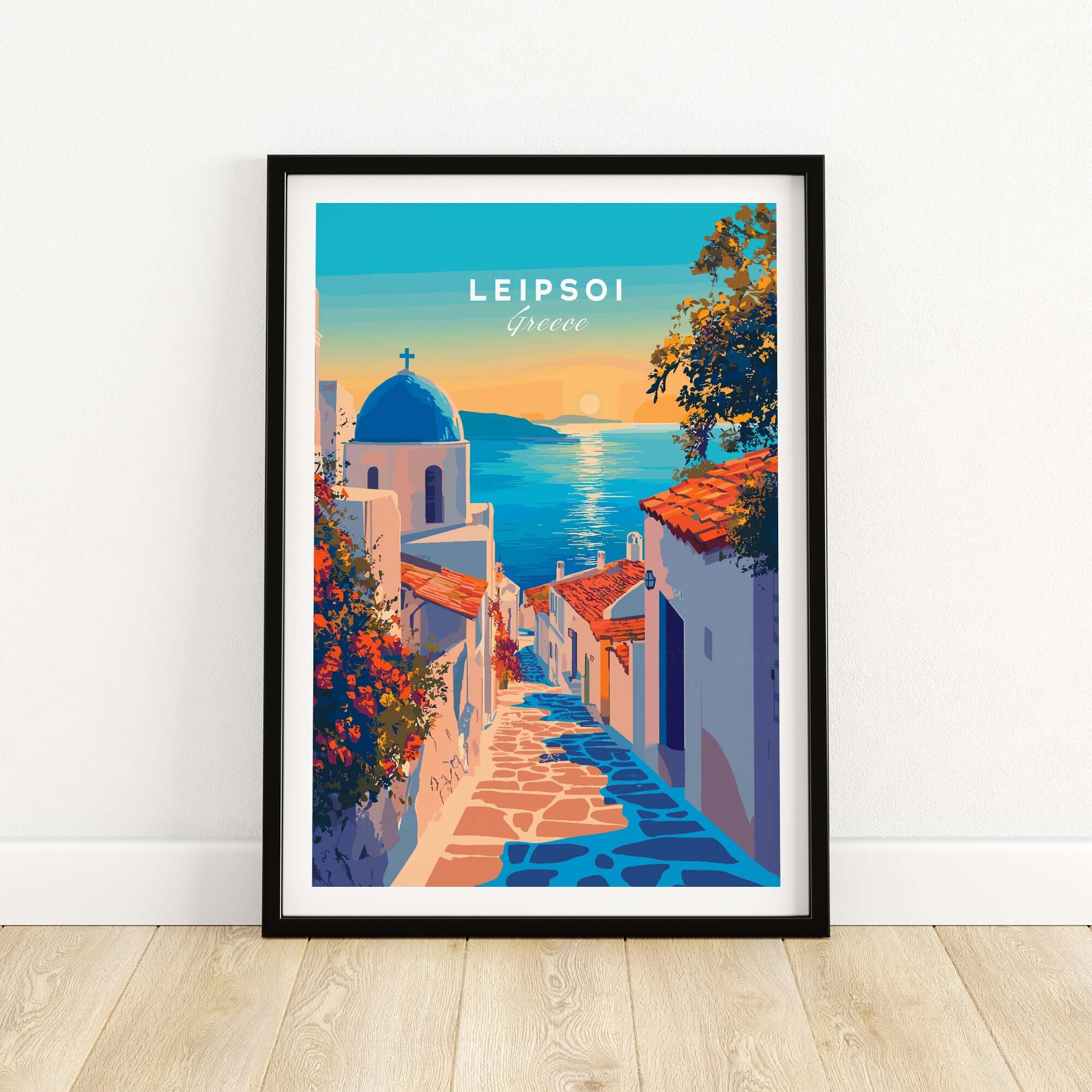 Leipsoi Wall Art Greece featuring vibrant coastal scene and iconic architecture of Leipsoi.