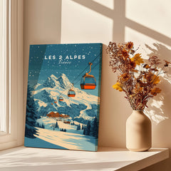 Les 2 Alpes Ski Print featuring a scenic view of ski lifts and mountains in a cozy setting.