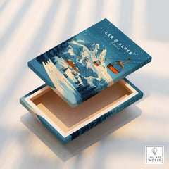 Les 2 Alpes Ski Print featuring a beautiful mountain scene on a decorative box.