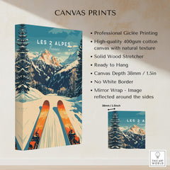 Les 2 Alpes Wall Art Ski Poster showcasing professional giclée printing and vibrant ski resort design.
