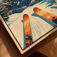 Les 2 Alpes Wall Art Ski Poster featuring skiers descending snowy slopes.