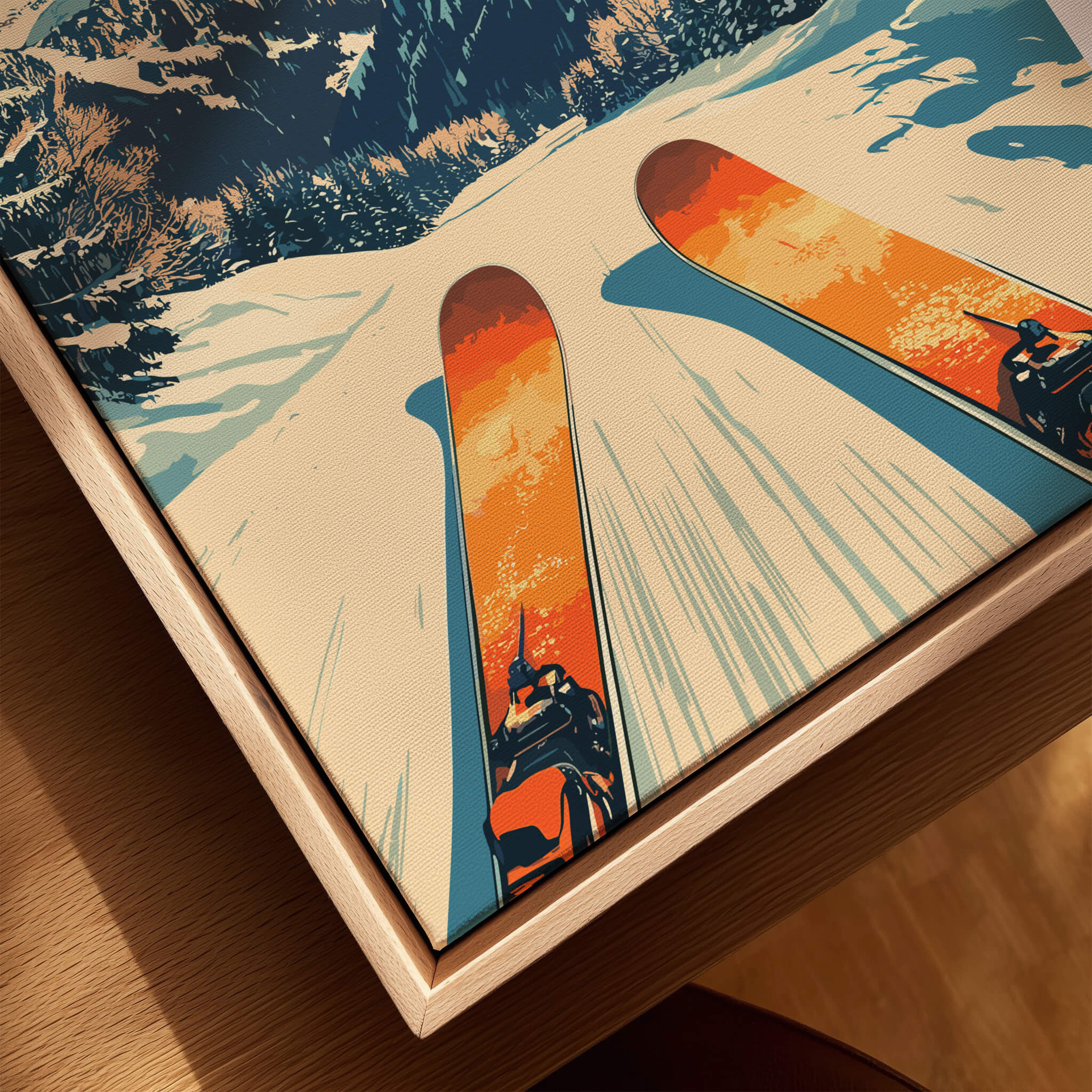 Les 2 Alpes Wall Art Ski Poster featuring skiers descending snowy slopes.