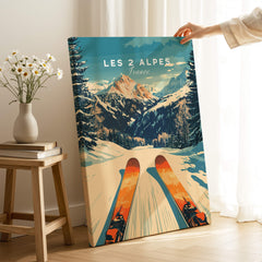 Les 2 Alpes Wall Art Ski Poster showcasing vibrant slopes and scenic mountains, perfect for ski enthusiasts.