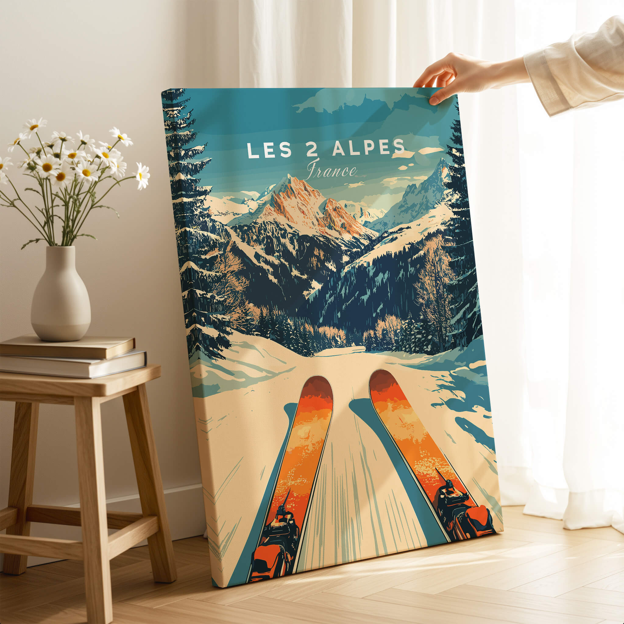 Les 2 Alpes Wall Art Ski Poster showcasing vibrant slopes and scenic mountains, perfect for ski enthusiasts.